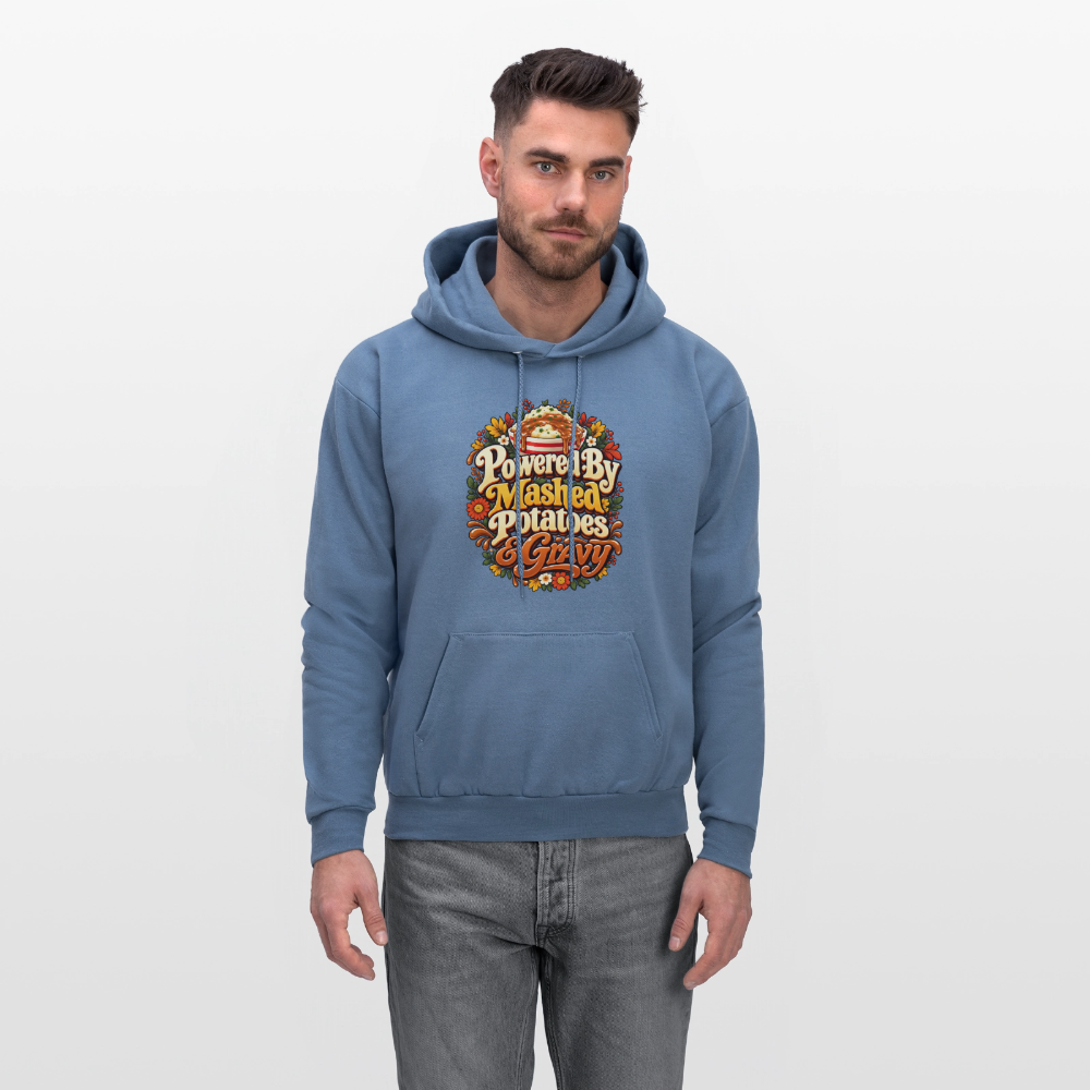 Powered by Mashed Potatoes & Gravy – Fall Floral Hoodie - denim blue