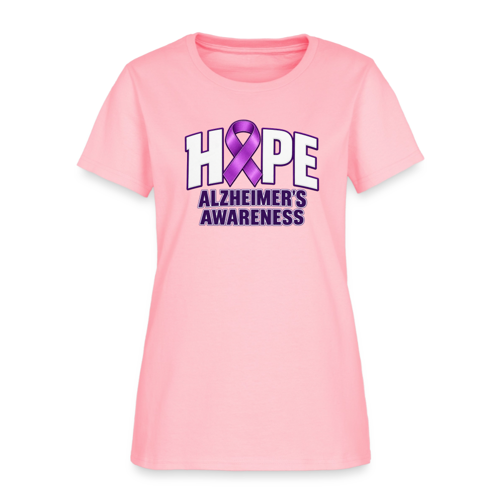 Women’s Hope Alzheimer’s Awareness T-Shirt – Purple Ribbon Tee Color: Pink