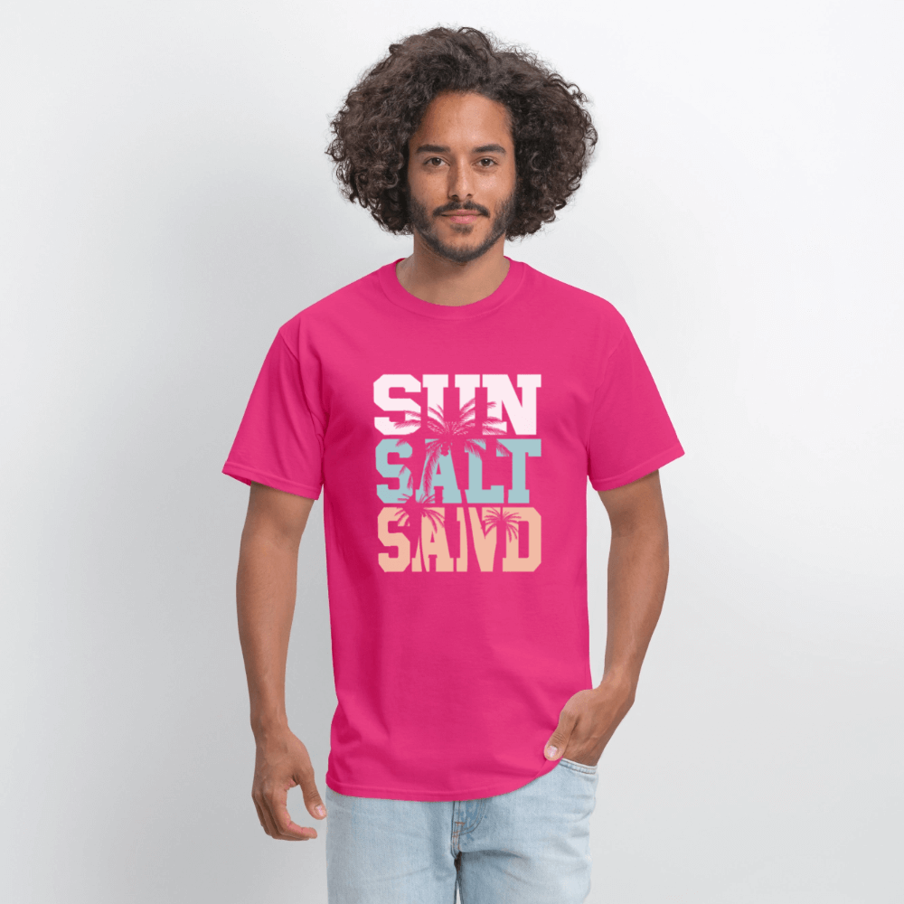 Sun Salt Sand Beach T-Shirt with Palm Tree Design - fuchsia
