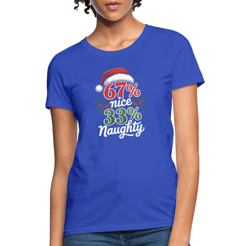 Six Seven 67% Nice 33% Naughty (Christmas) Women's T-Shirt Color: royal blue