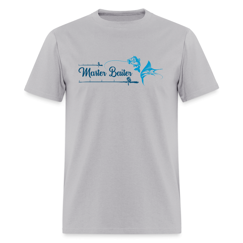 Master Baiter T-Shirt with Hooked Fish and Cursive Text - gravel
