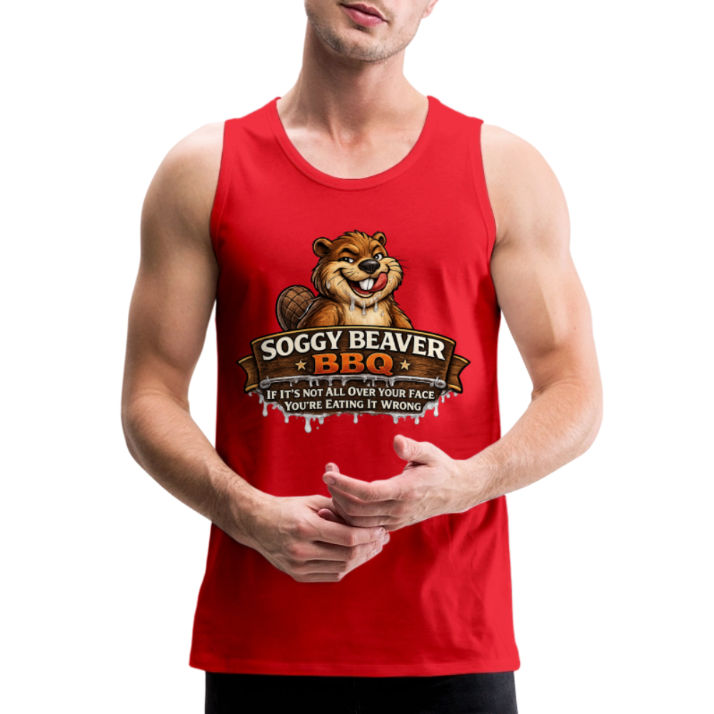 Soggy Beaver BBQ Funny Tank Top Color: Red
