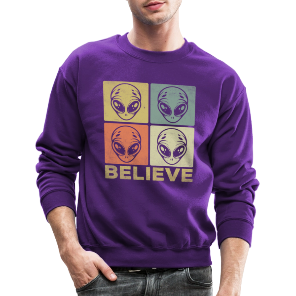 Believe Alien Sweatshirt – Fun UFO Style with Alien Faces Color: asphalt gray