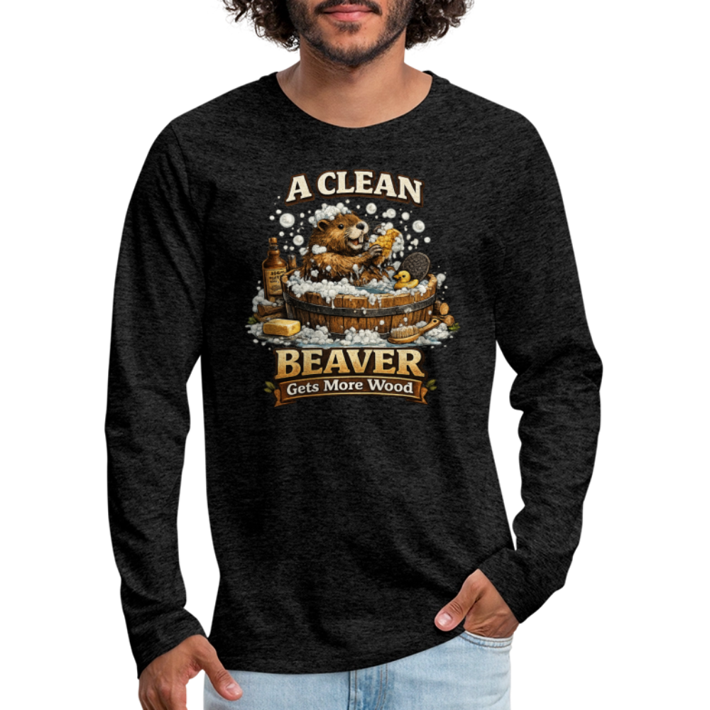Clean Beaver Gets More Wood Funny Long Sleeve Tee Color: black