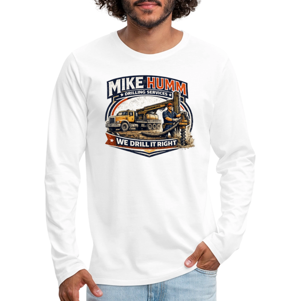 Mike Humm Drilling Services Men's Premium Long Sleeve T-Shirt (Adult Humor, Sexual Humor) Color: heather gray