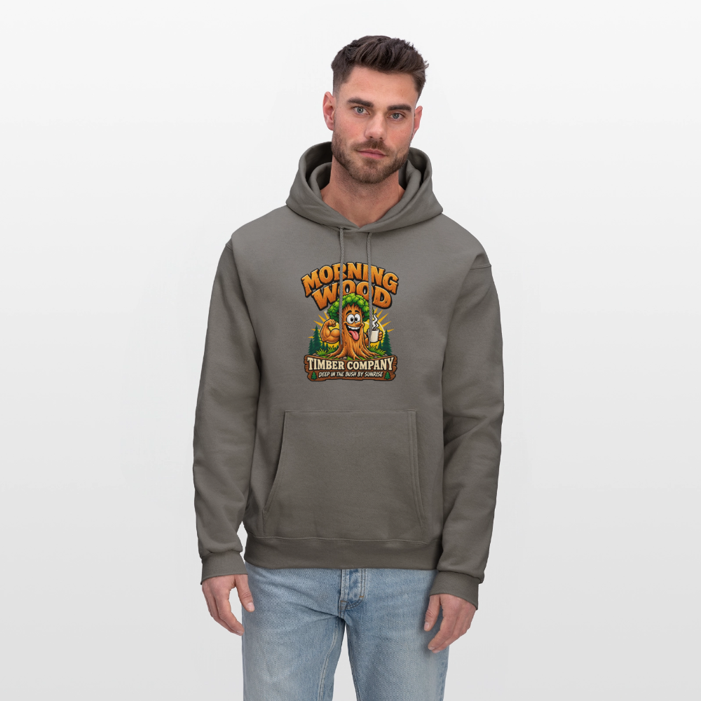 Morning Wood Timber Company Funny Adult Humor Hoodie Color: Heather Gray