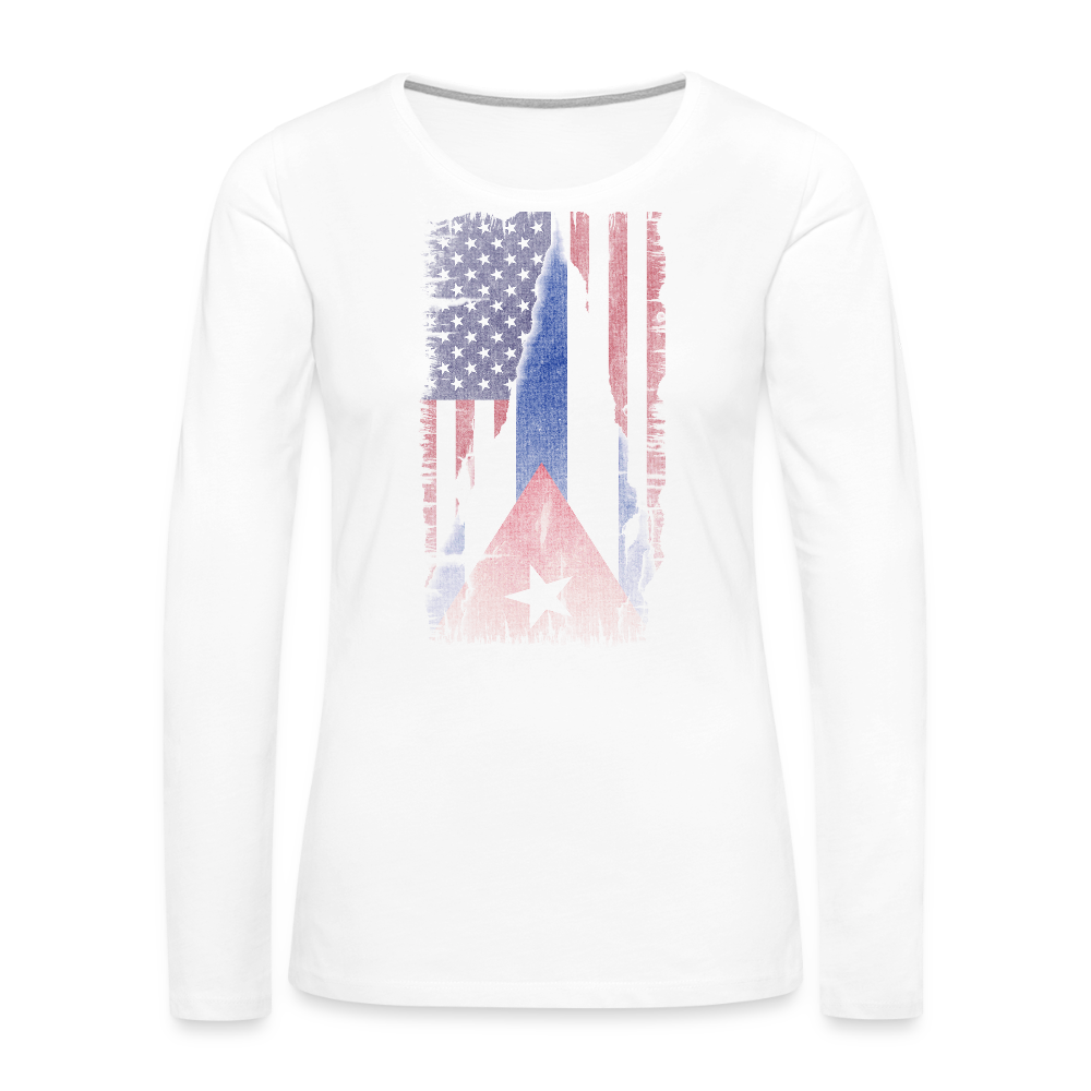 Cuba & USA Flag Women’s Long-Sleeve Tee – Cuban American Pride - white