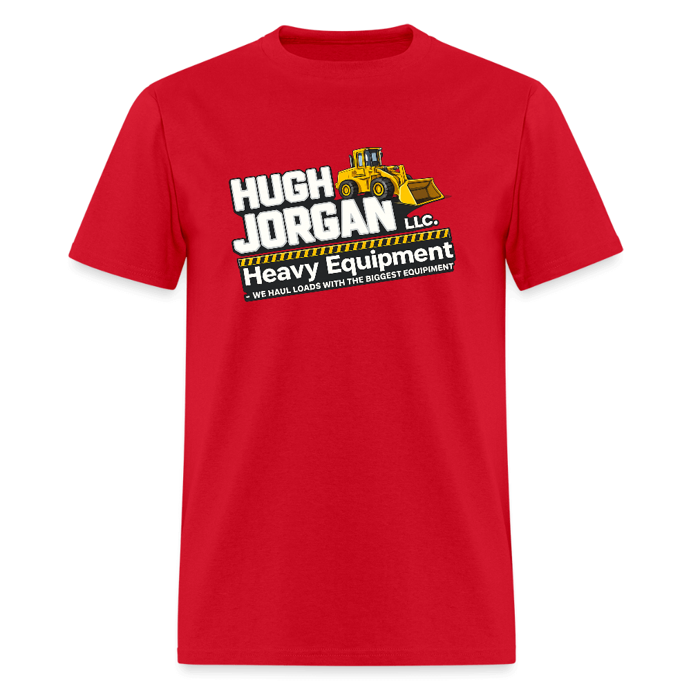 Hugh Jorgan T-Shirt – Heavy Equipment Adult Humor Tee Color: red