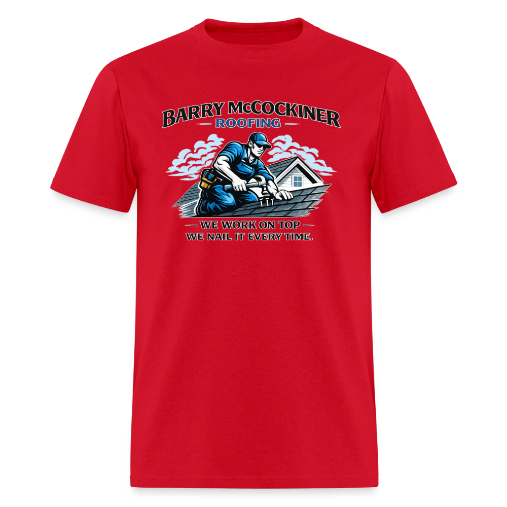 Barry McCockiner Roofing Funny Adult T-Shirt Color: Red