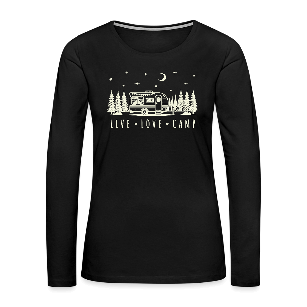 Live Love Camp Women’s Long Sleeve Tee – Night Sky Camper - black
