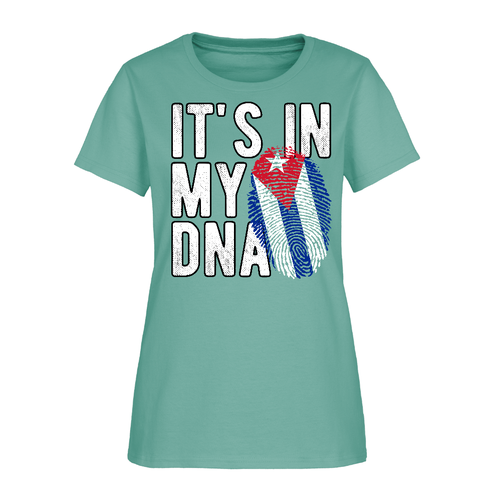 Cuban DNA Women’s T-Shirt – Fingerprint Flag Tee Color: aquatic
