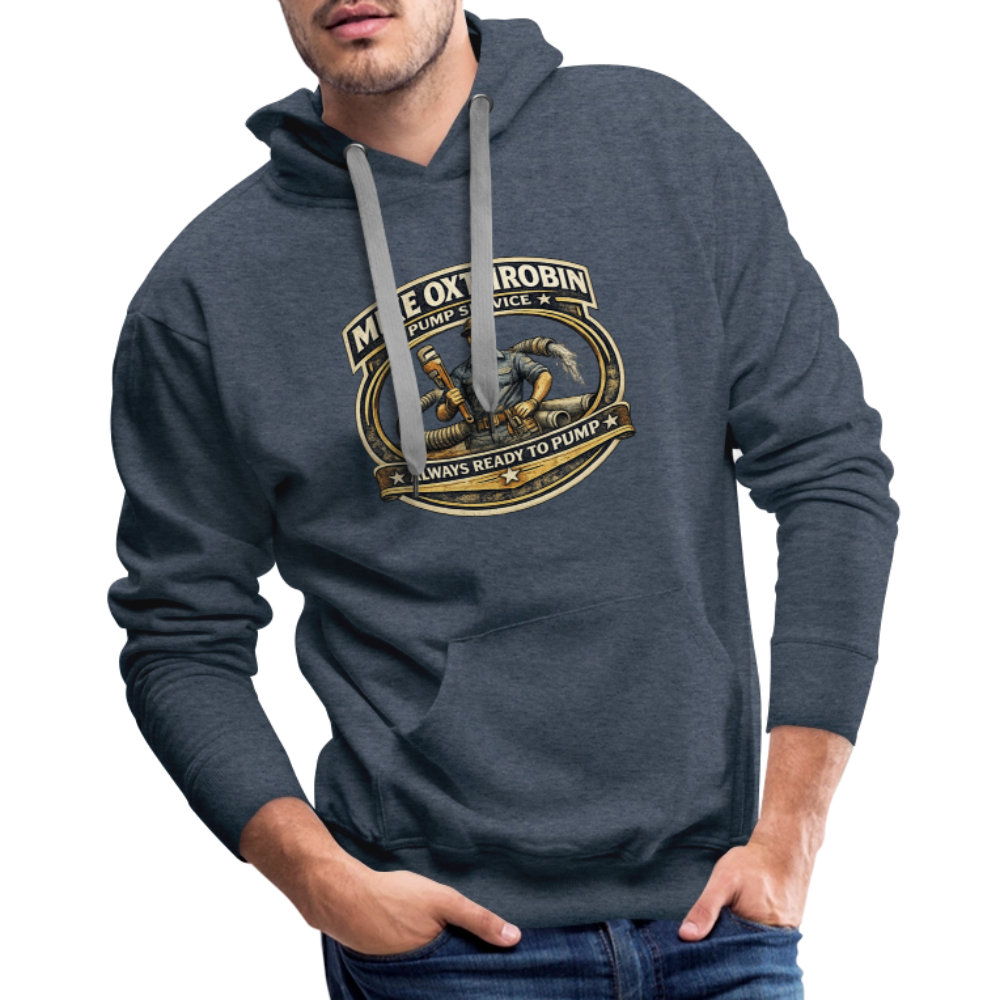 Mike Oxthrobin Pump Service Hoodie Funny Adult Humor Color: heather denim