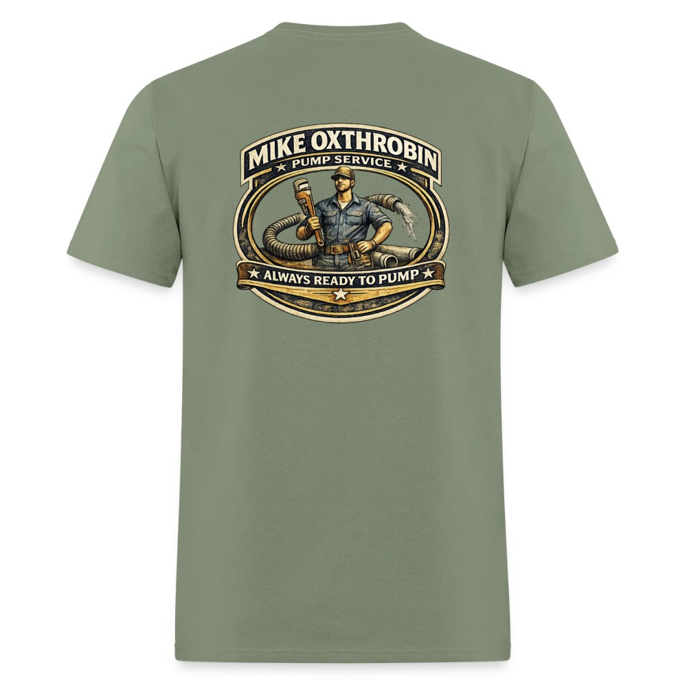 Mike Oxthrobin Pump Service Double-Sided Funny Humor Tee Color: dark red