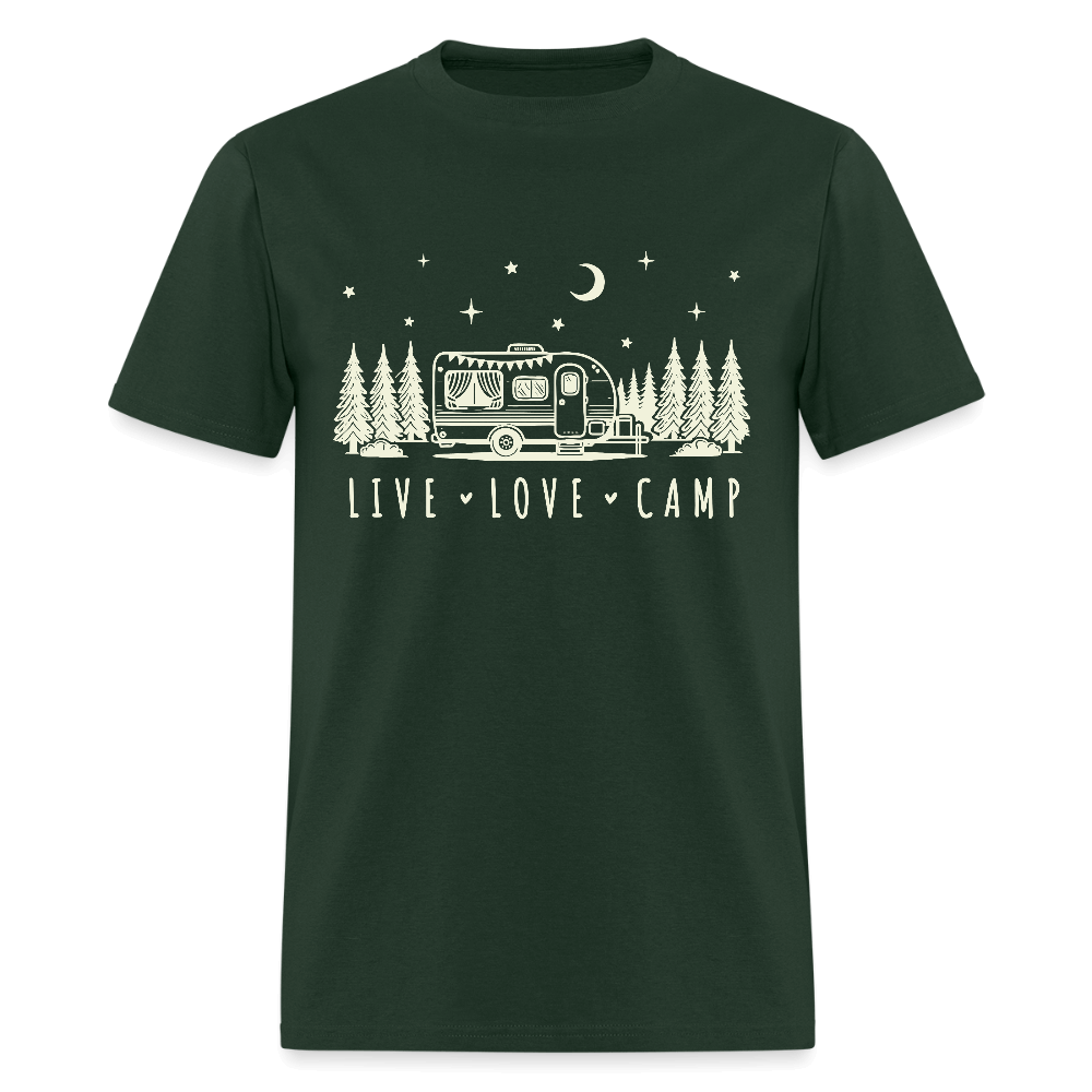 Live Love Camp T-Shirt – Camper Under the Night Sky - forest green