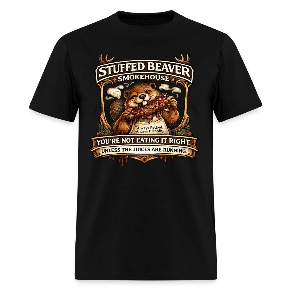 Stuffed Beaver Smokehouse Funny T-Shirt Color: Black