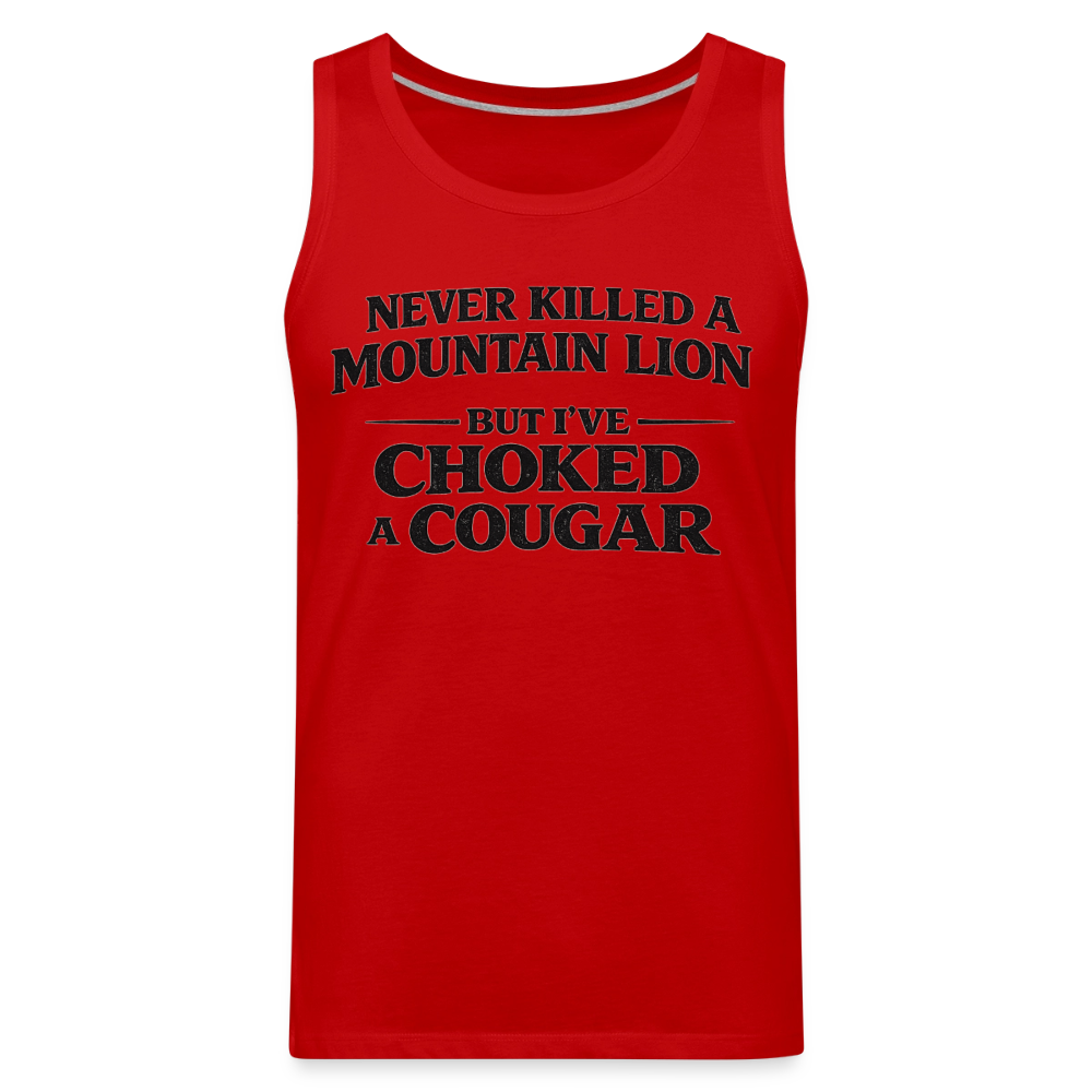 Choked a Cougar Funny Adult Humor Tank Top Color: White