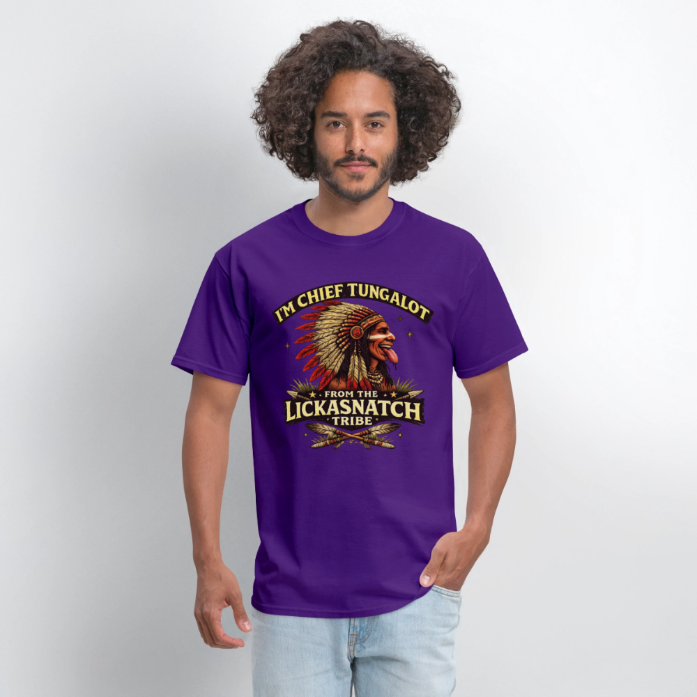 Chief Tungalot Lickasnatch Tribe Funny T-Shirt Color: White