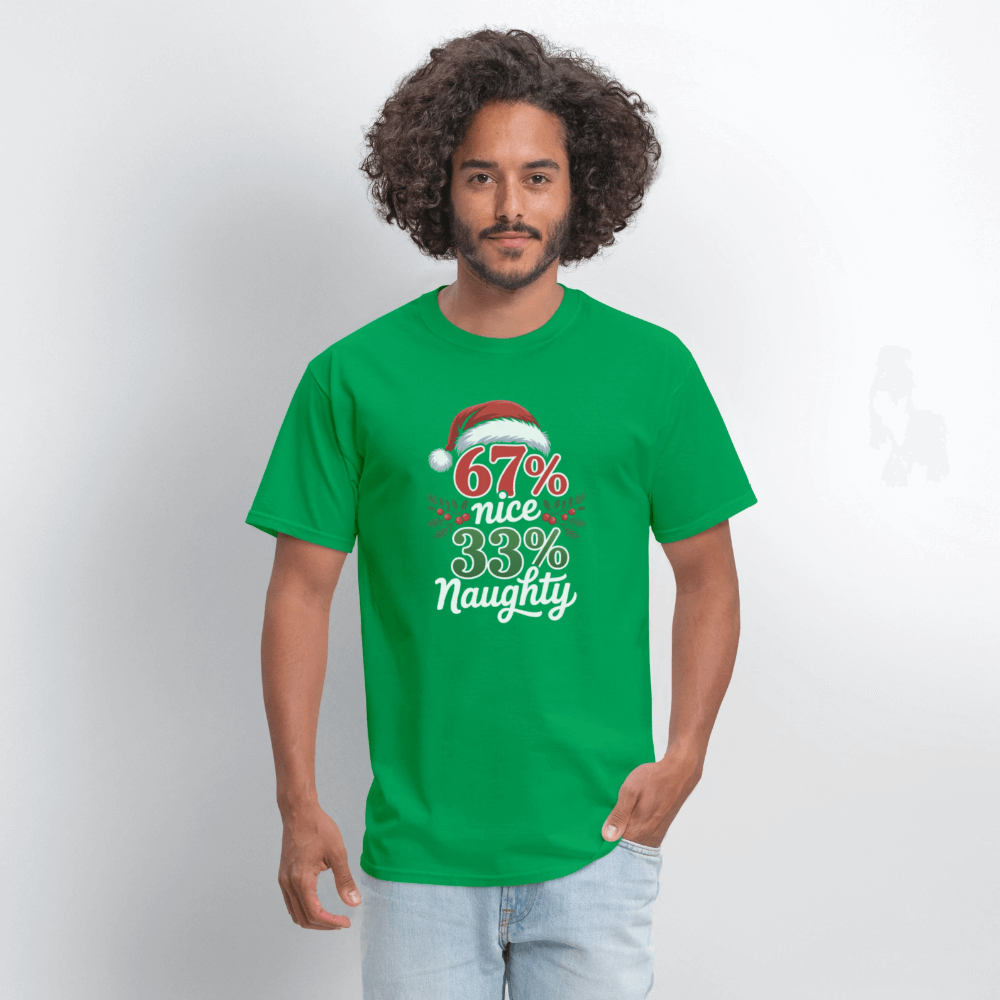 Six Seven 67% Nice 33% Naughty (Christmas) T-Shirt Color: forest green