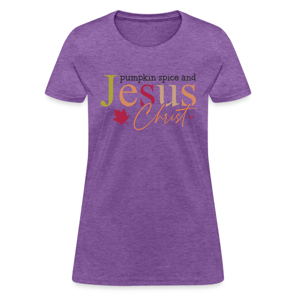 Pumpkin Spice and Jesus Christ Women's Contoured T-Shirt - purple heather