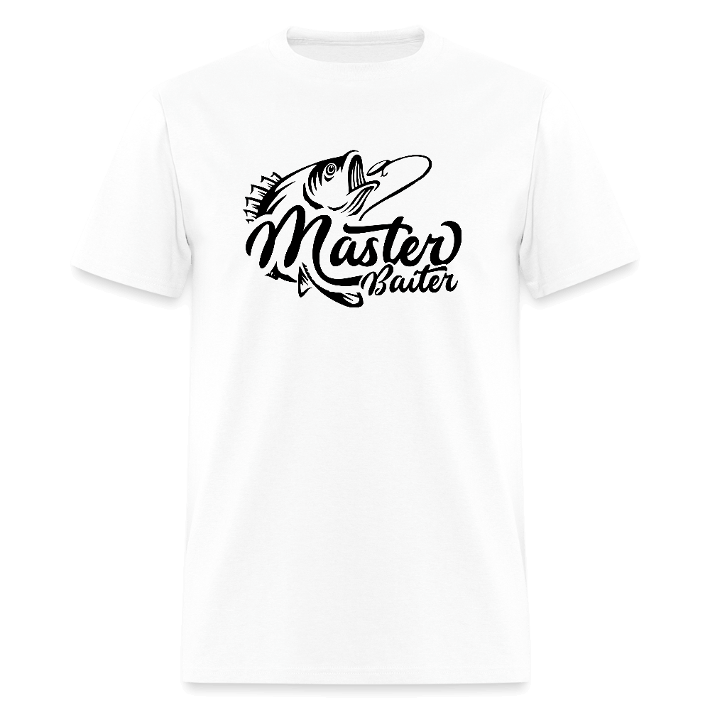 Master Baiter Funny Fishing T-Shirt with Hook & Fish - white