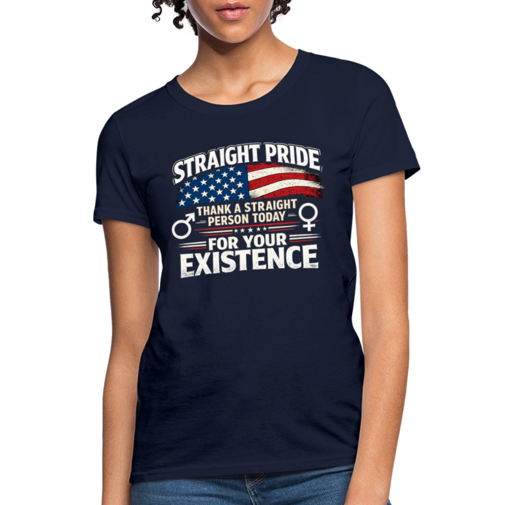 STRAIGHT PRIDE Women’s T-Shirt – Thank a Straight Person Today Color: Navy