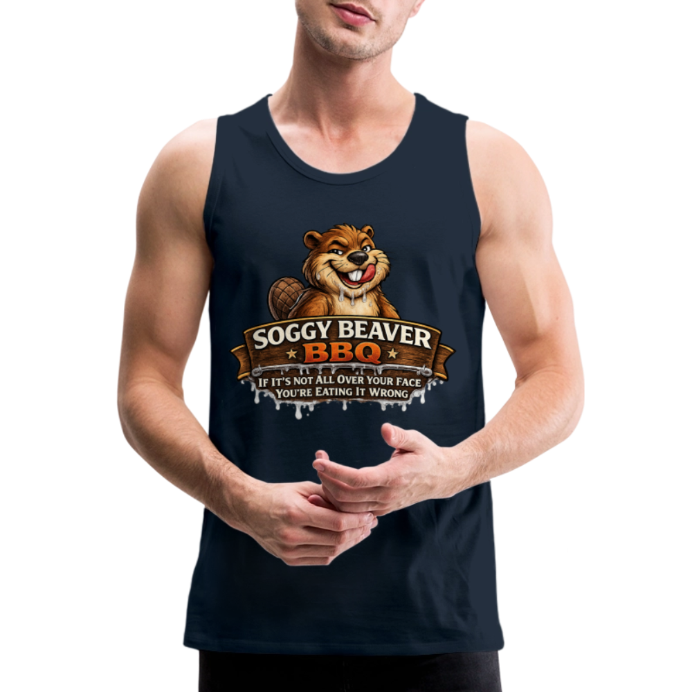 Soggy Beaver BBQ Funny Tank Top Color: Deep Navy
