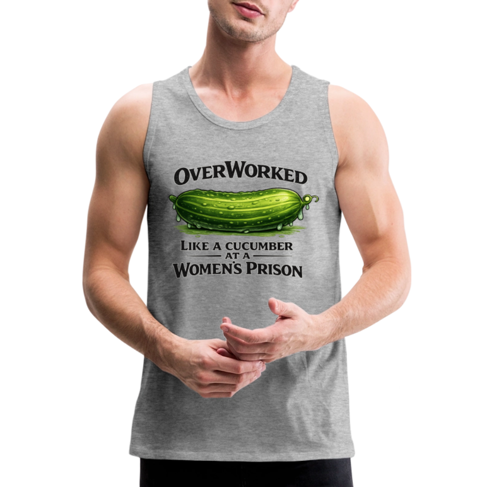 OverWorked Cucumber Funny Adult Humor Tank Top Color: Heather Gray