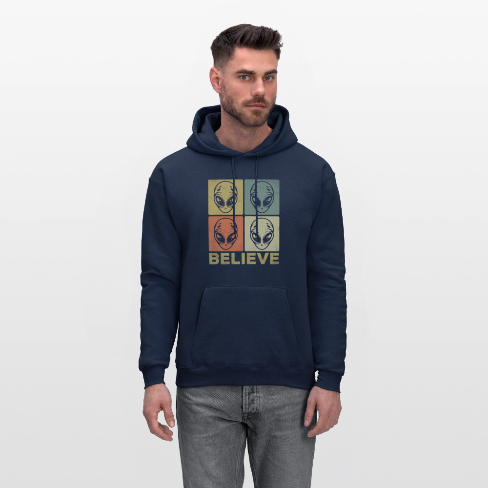 Believe Alien Hoodie – Alien Faces UFO Design - navy