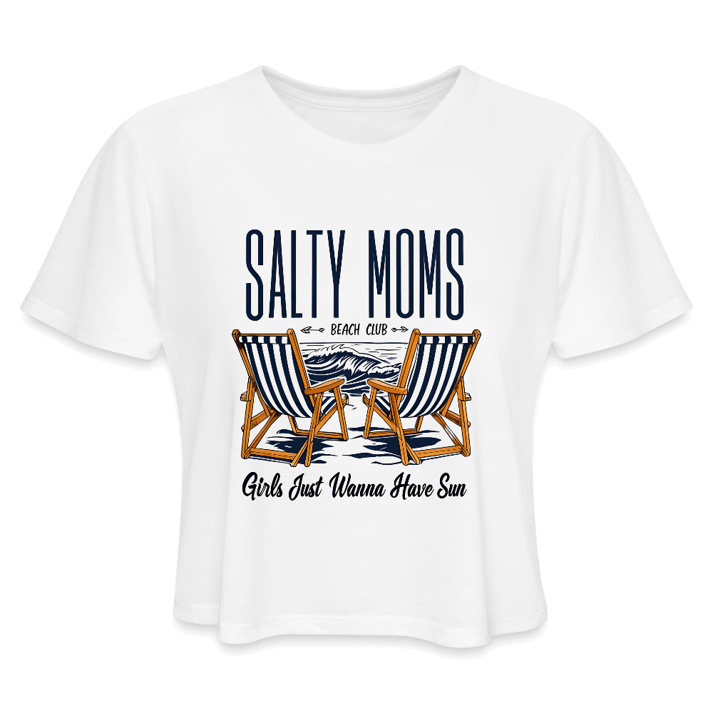 Salty Moms Beach Club Cropped T-Shirt – Fun Beach Tee - white