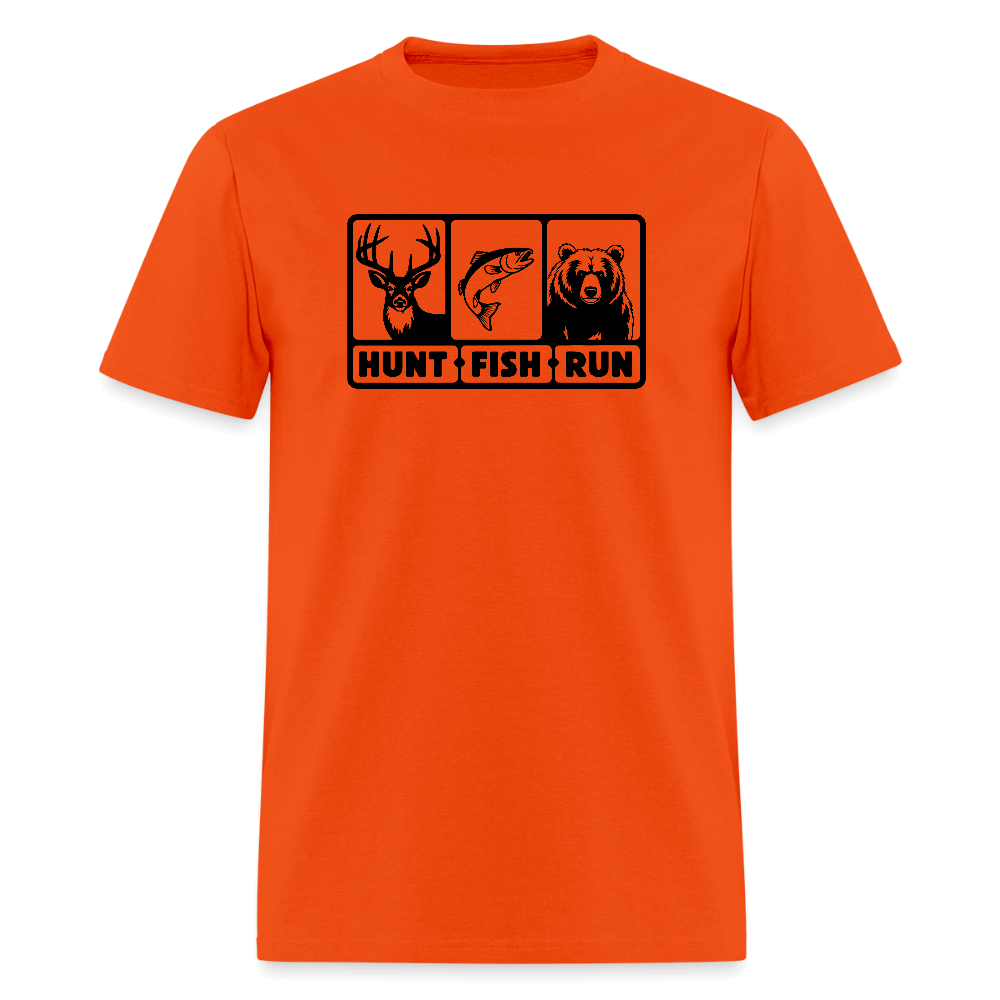 Hunt Fish Run Tee – Funny Outdoor Humor Shirt Color: orange