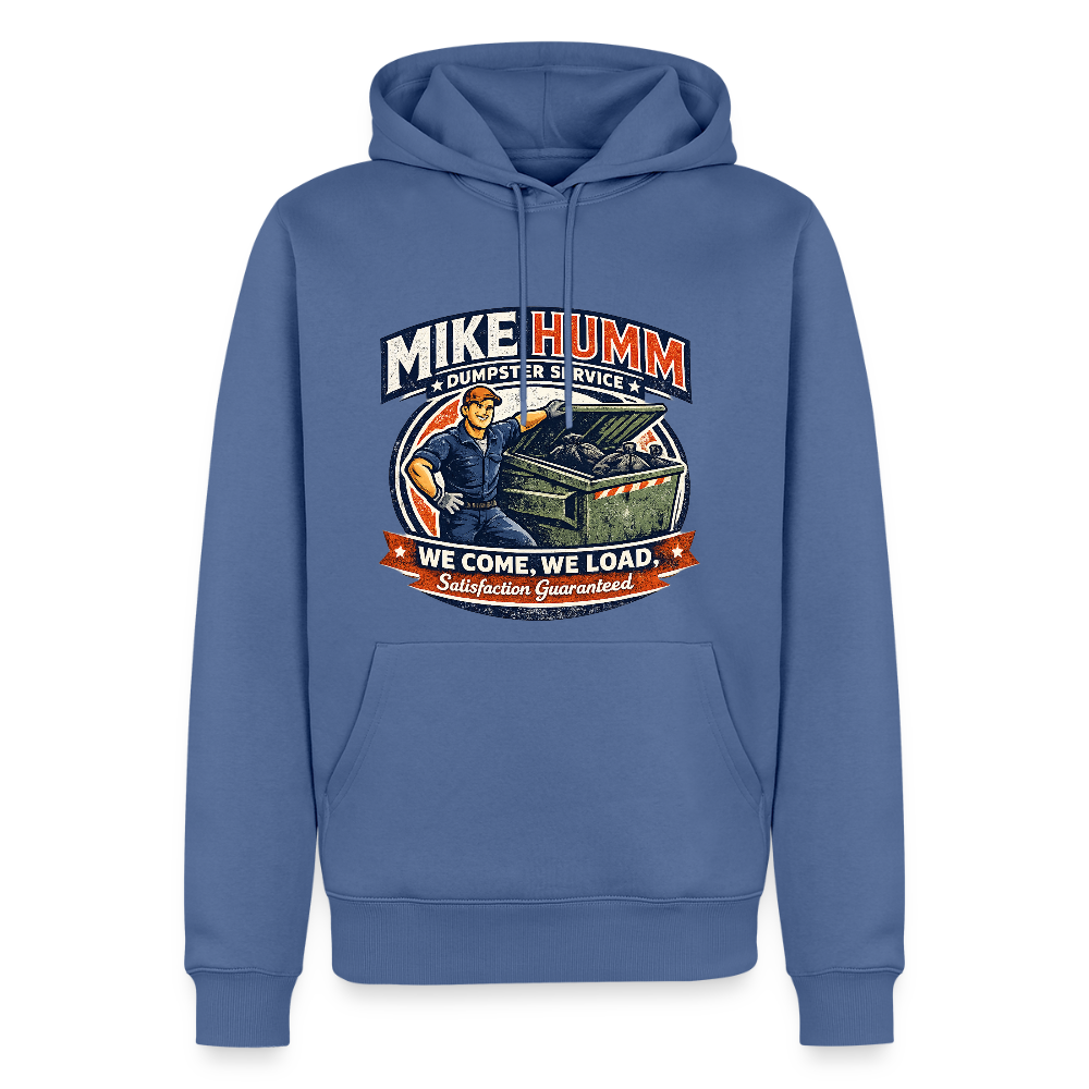 Mike Humm Dumpster Service Men’s Premium Hoodie (Adult Humor, Sexual Humor) Color: stone blue
