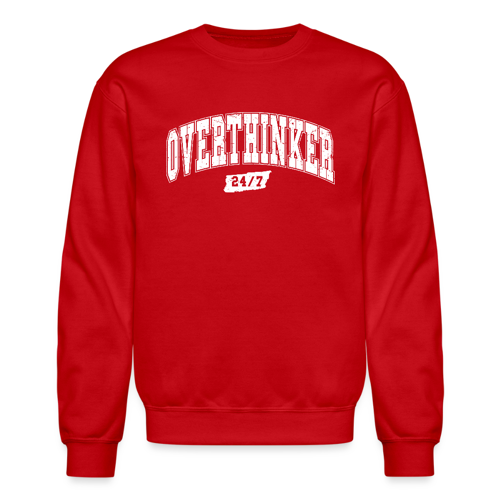 Overthinker 24/7 Funny Sweatshirt – White Arched Letters - red