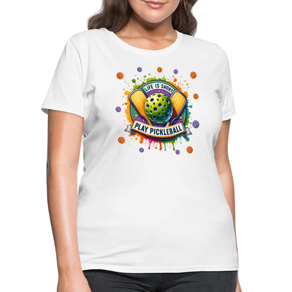 Life Is Short Play Pickleball Women's T-Shirt Color: black