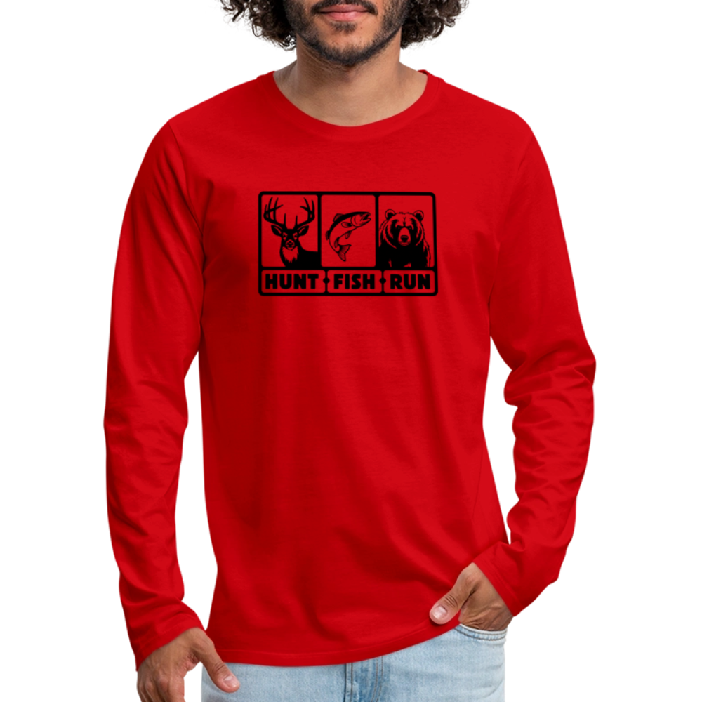Hunt Fish Run Long Sleeve Tee – Funny Outdoor Shirt Color: red