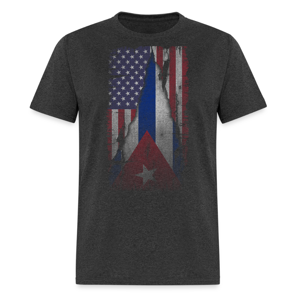 Cuba & USA Flag T-Shirt – Cuban American Pride Tee - heather black
