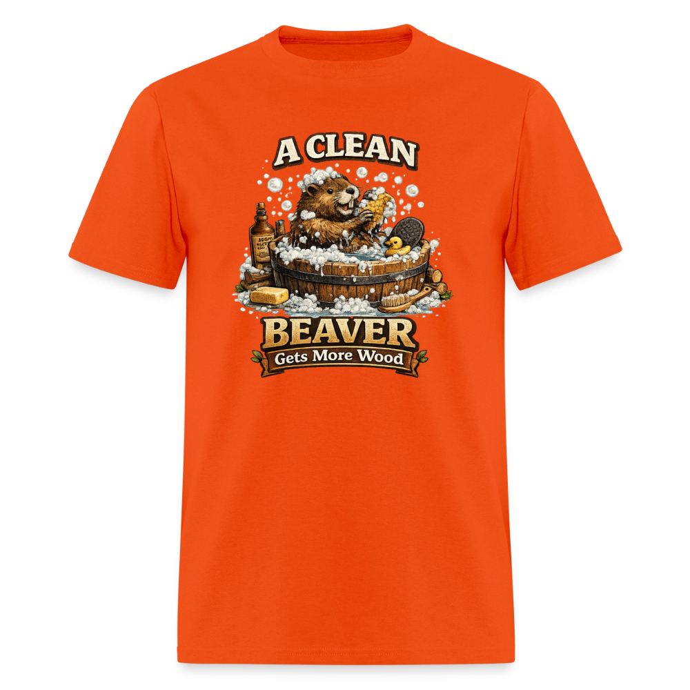 A Clean Beaver Gets More Wood Funny Adult Tee Color: orange
