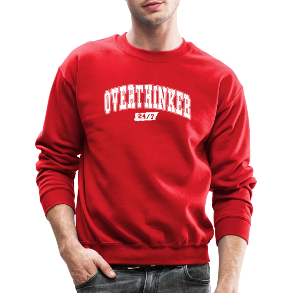 Overthinker 24/7 Funny Sweatshirt – White Arched Letters - red