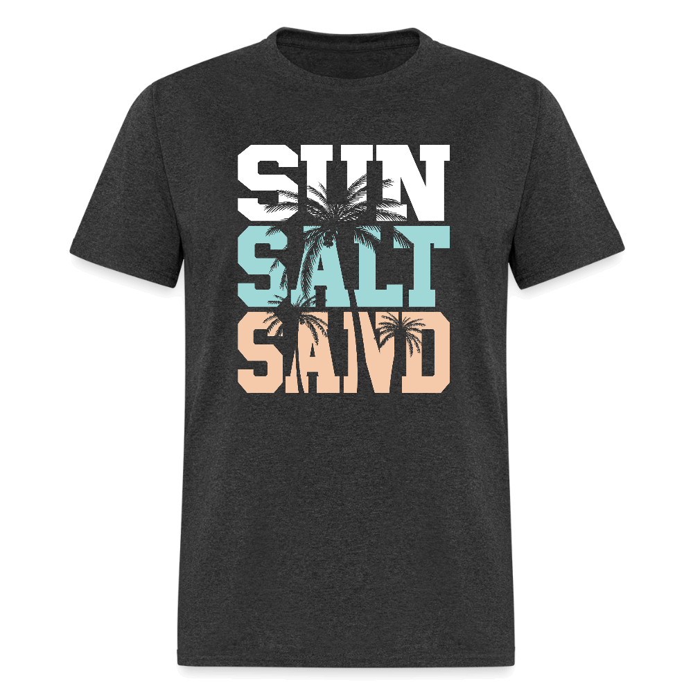 Sun Salt Sand Beach T-Shirt with Palm Tree Design - heather black