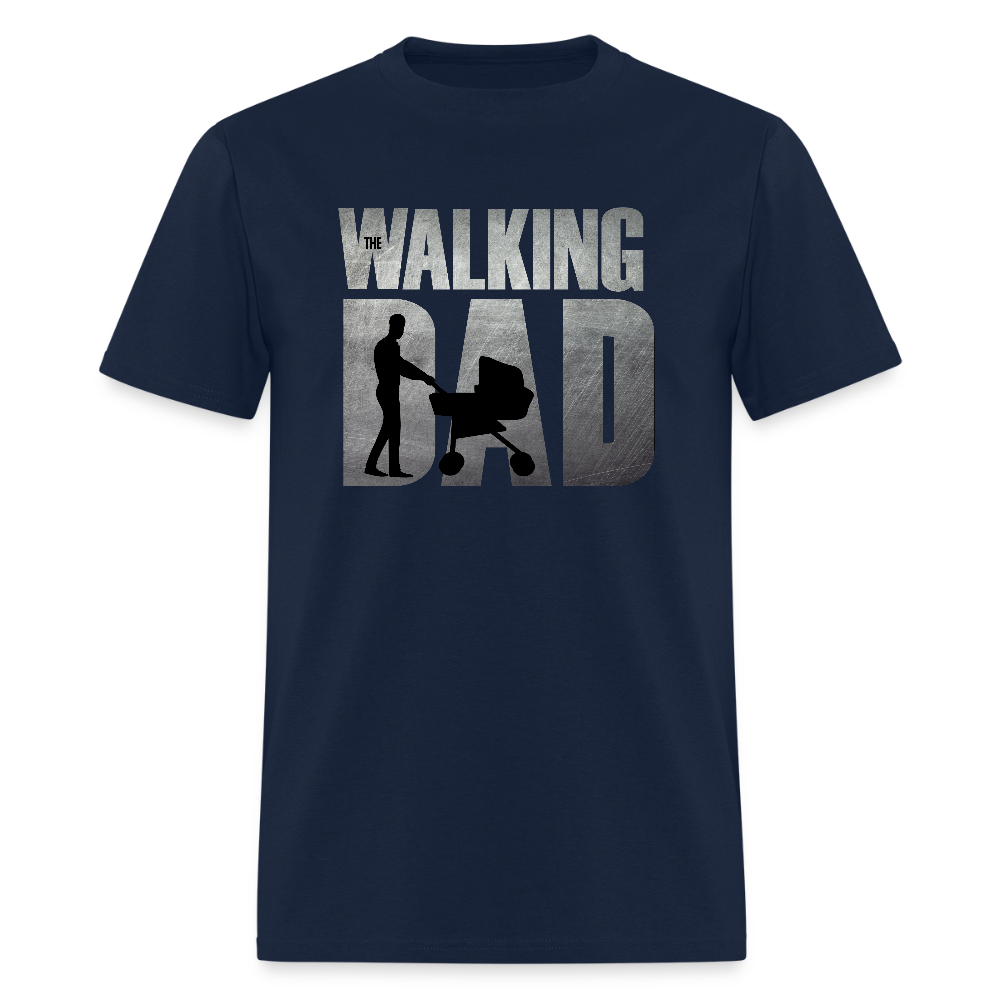 The Walking Dad T-Shirt – Funny Parody with Stroller Graphic in Movie-Style Design Color: navy