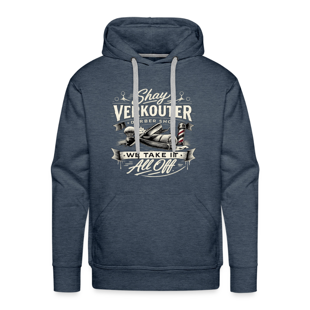 Shay Verkouter Barber Shop Funny Adult Humor Hoodie Color: Heather Denim