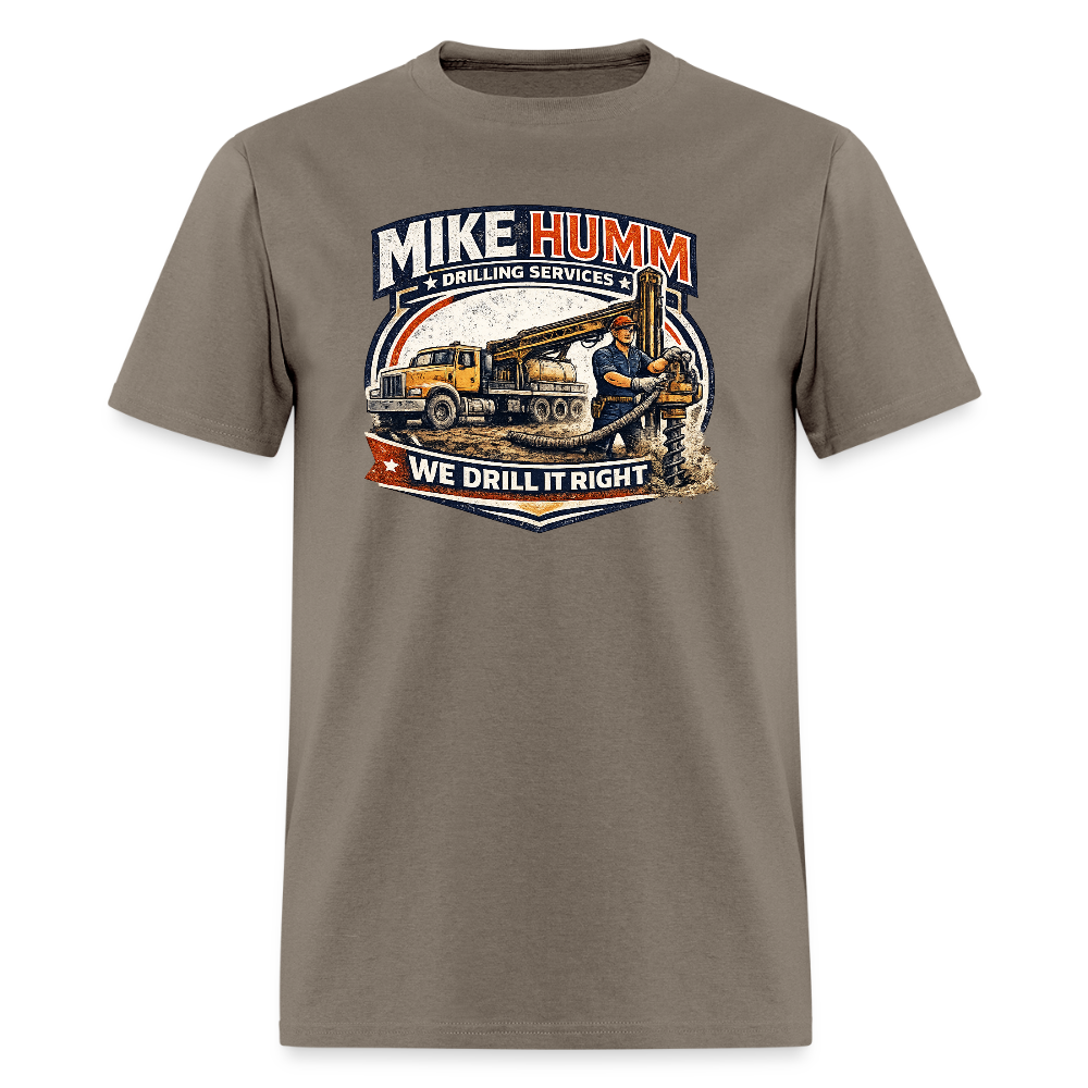 Mike Humm Drilling Services T-Shirt (Adult Humor, Sexual Humor) Color: safari
