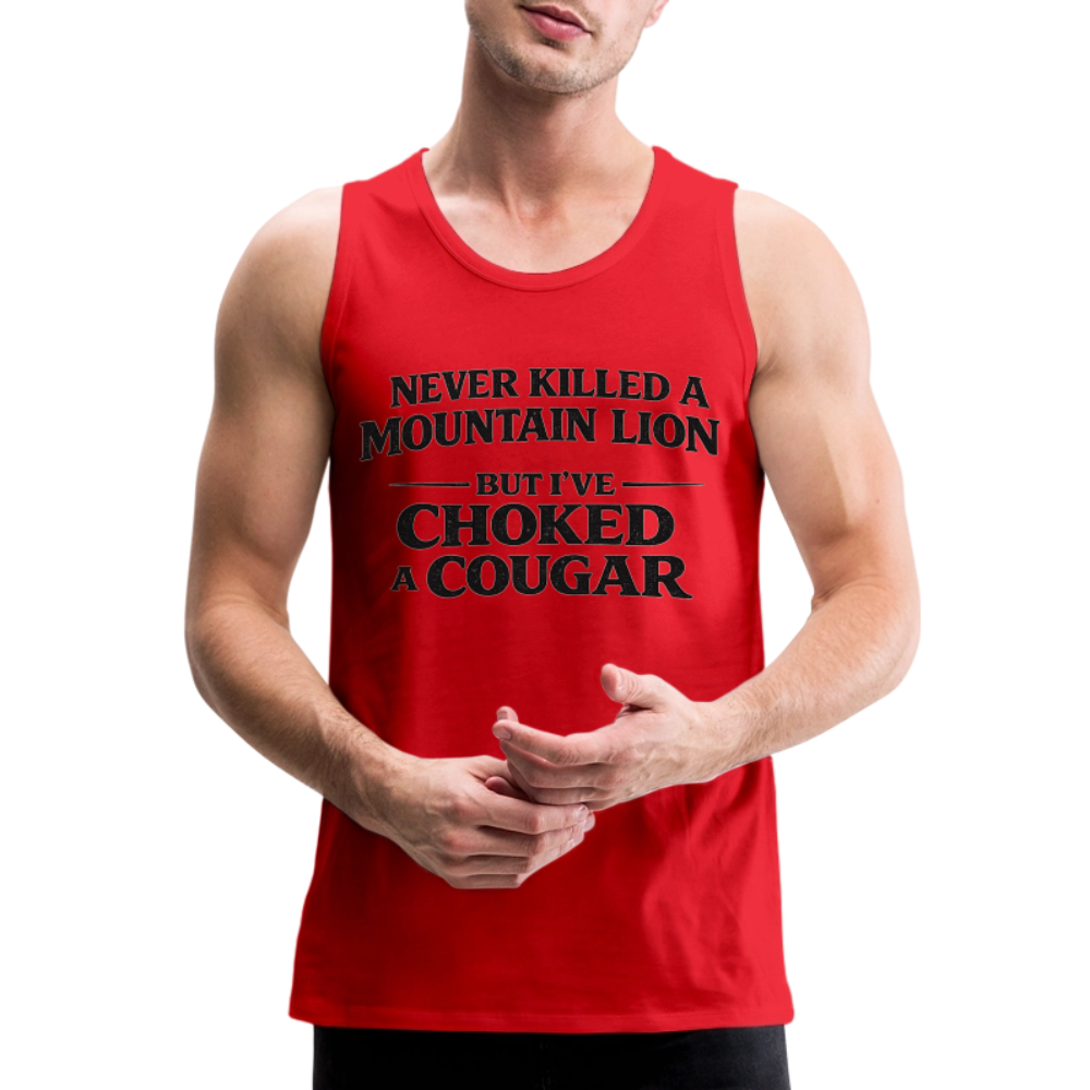 Choked a Cougar Funny Adult Humor Tank Top Color: Red