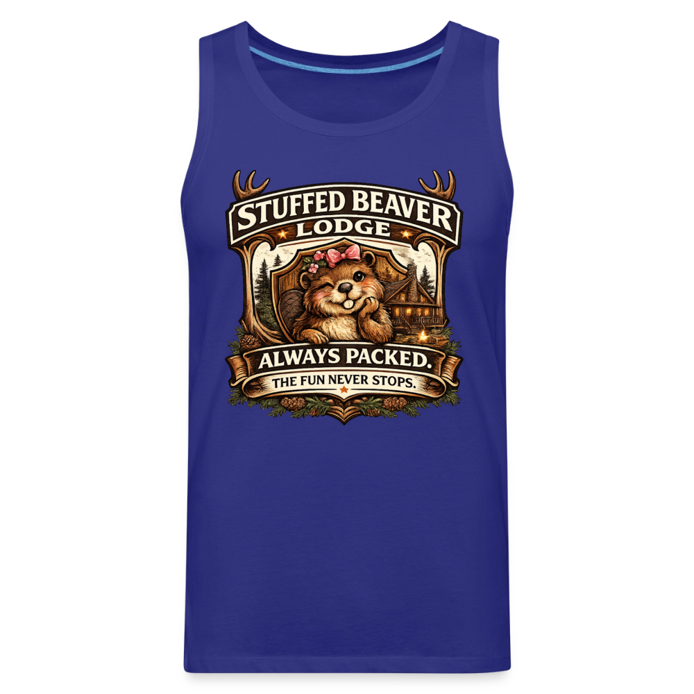 Stuffed Beaver Lodge Funny Adult Tank Top Color: Heather Gray