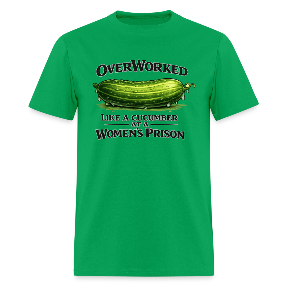 OverWorked Like a Cucumber Funny Adult Humor T-Shirt Color: Bright Green