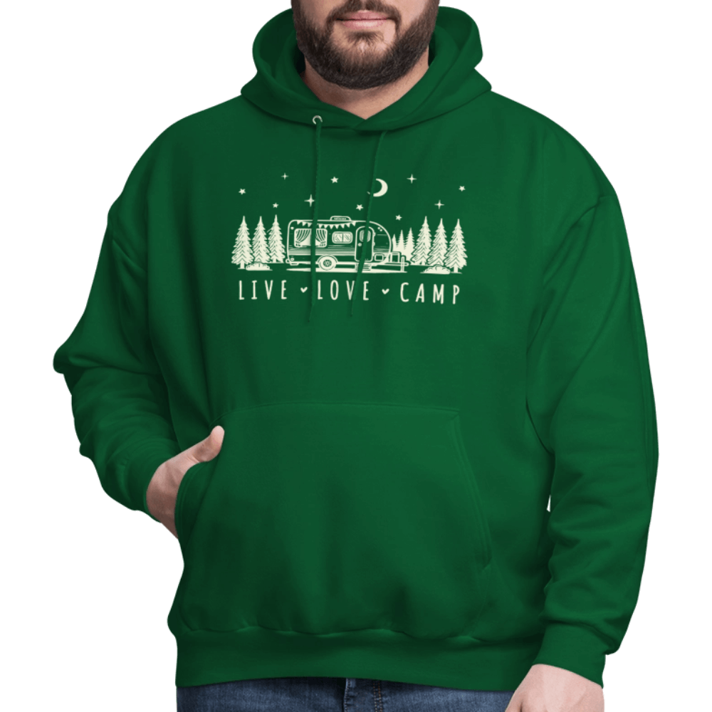 Live Love Camp Hoodie – Camper Under the Stars - forest green