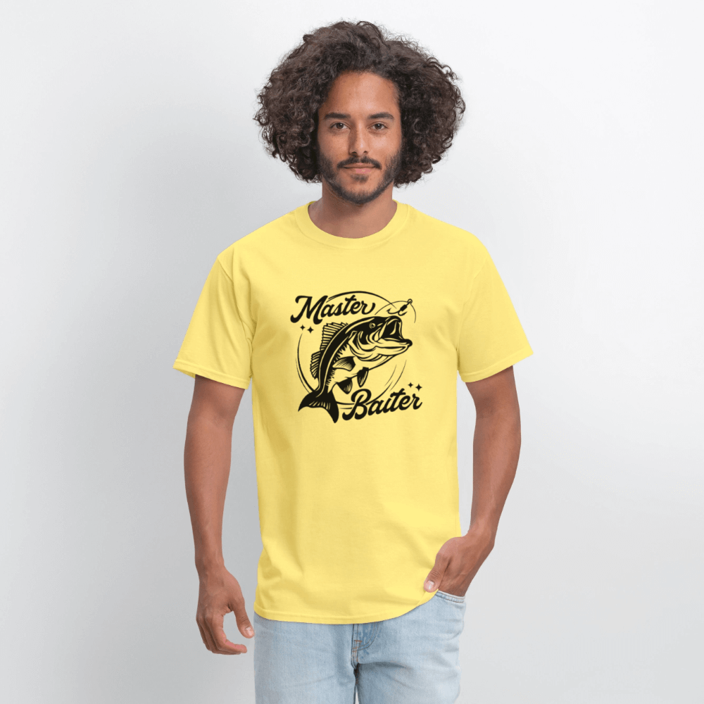 Master Baiter T-Shirt with Fish & Hook Funny Design - cornsilk