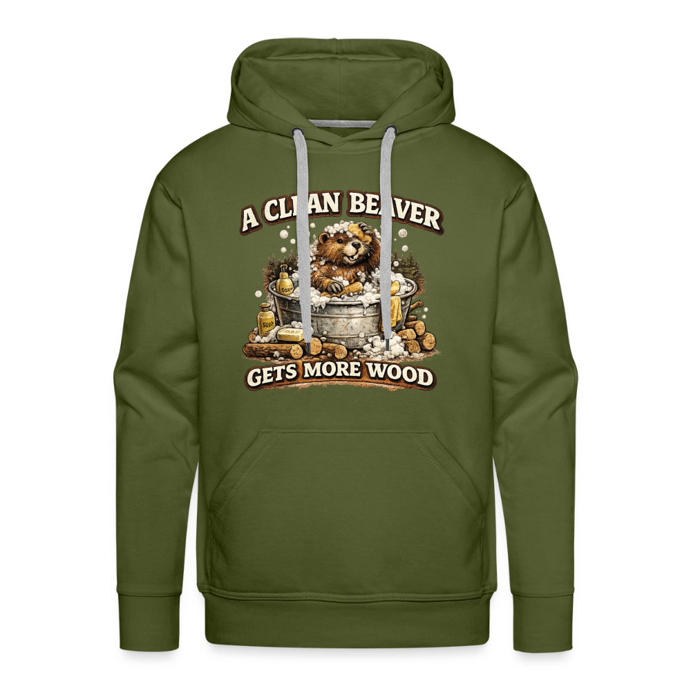 A Clean Beaver Gets More Wood Funny Adult Humor Hoodie Color: olive green