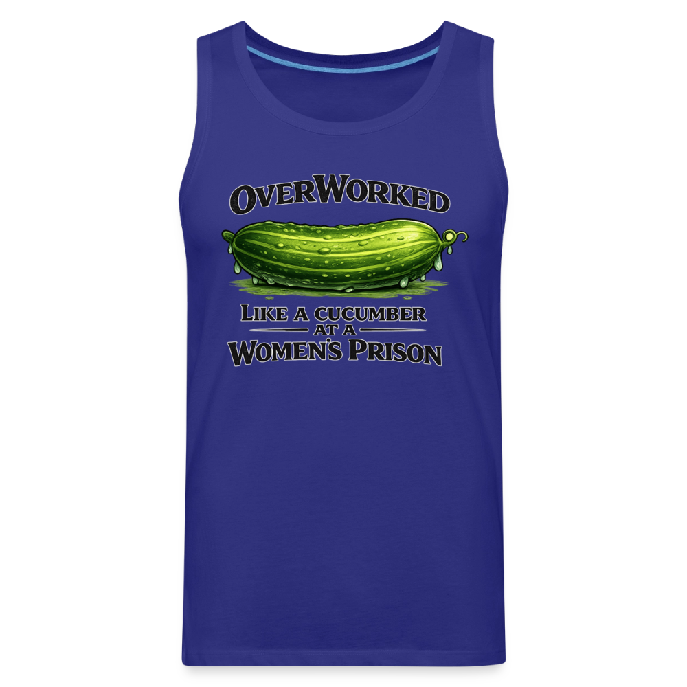 OverWorked Cucumber Funny Adult Humor Tank Top Color: White