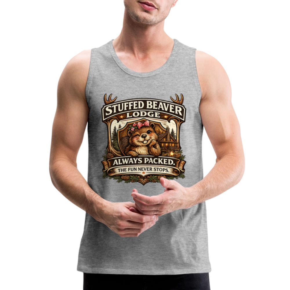 Stuffed Beaver Lodge Funny Adult Tank Top Color: Heather Gray