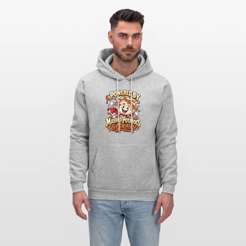 Powered by Mashed Potatoes & Gravy – Superhero Hoodie - heather gray